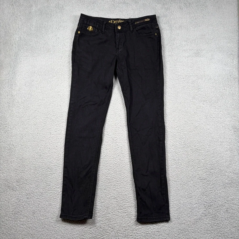 Dereon Womens Black Skinny Jeans Full Back Zipper Sz 9/10 Y2K Biker‎ Rocker Moto